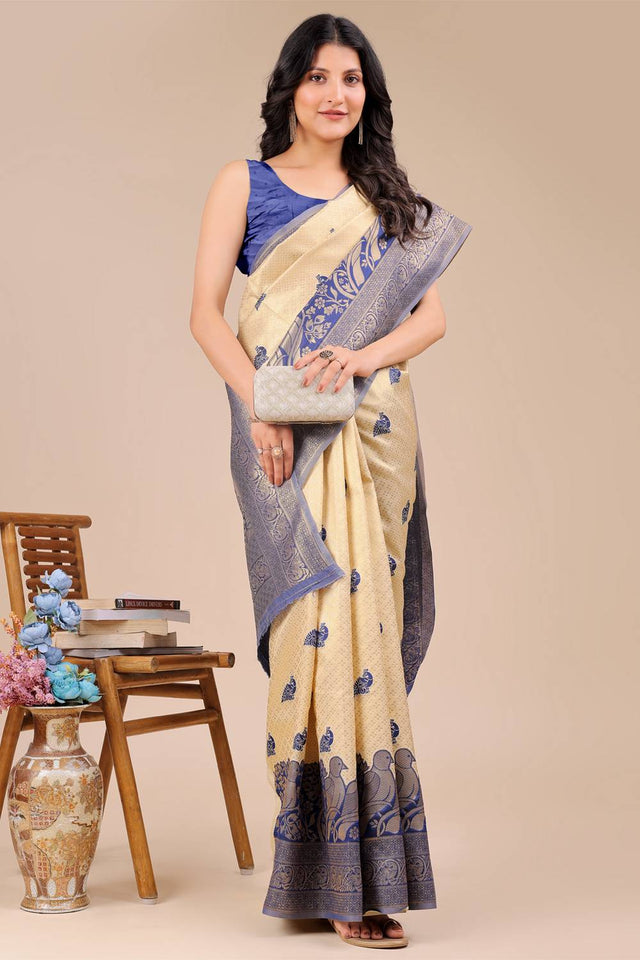 Blue Woven Banarasi Silk Saree