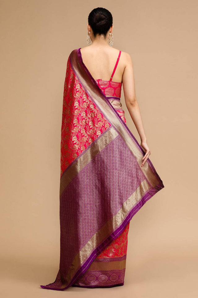 Pink Woven Silk Saree