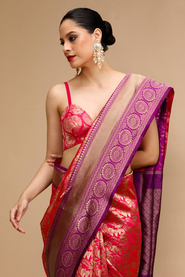 Pink Woven Silk Saree
