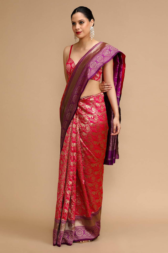 Pink Woven Silk Saree