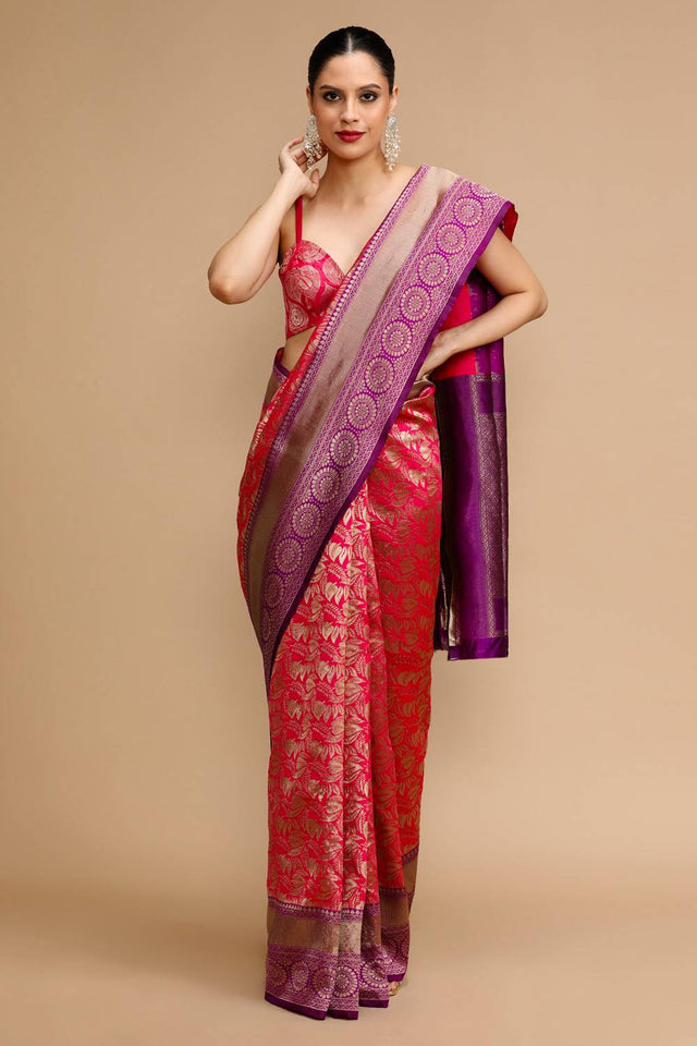 Pink Woven Silk Saree