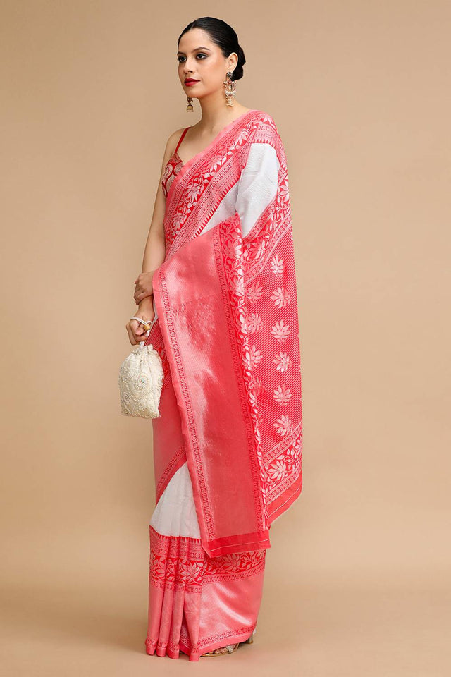 Off White Woven Silk Saree