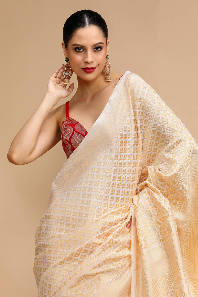 Cream Woven Silk Saree