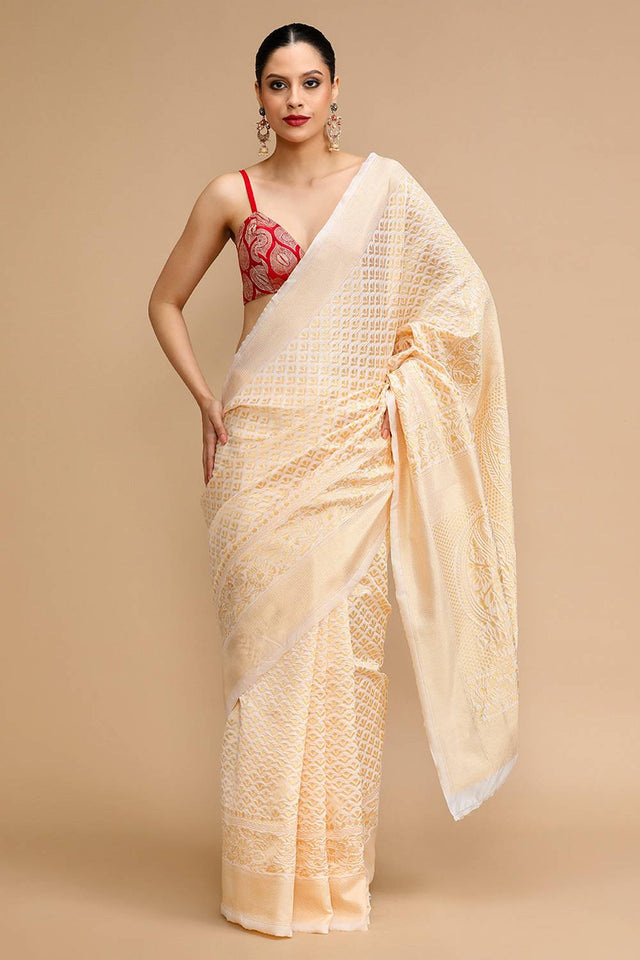 Cream Woven Silk Saree