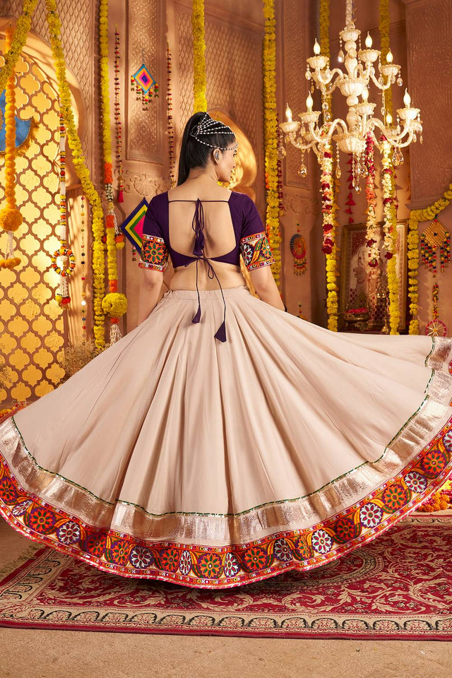 Beige Embroidered Rayon Lehenga