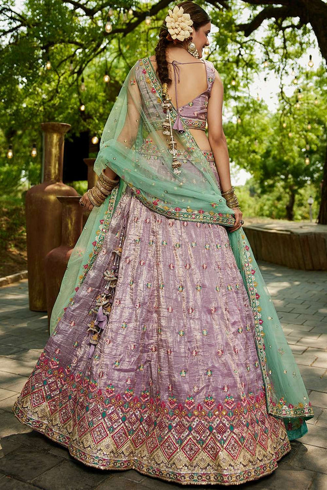 Lavender Heavy Embroidered Tissue Lehenga