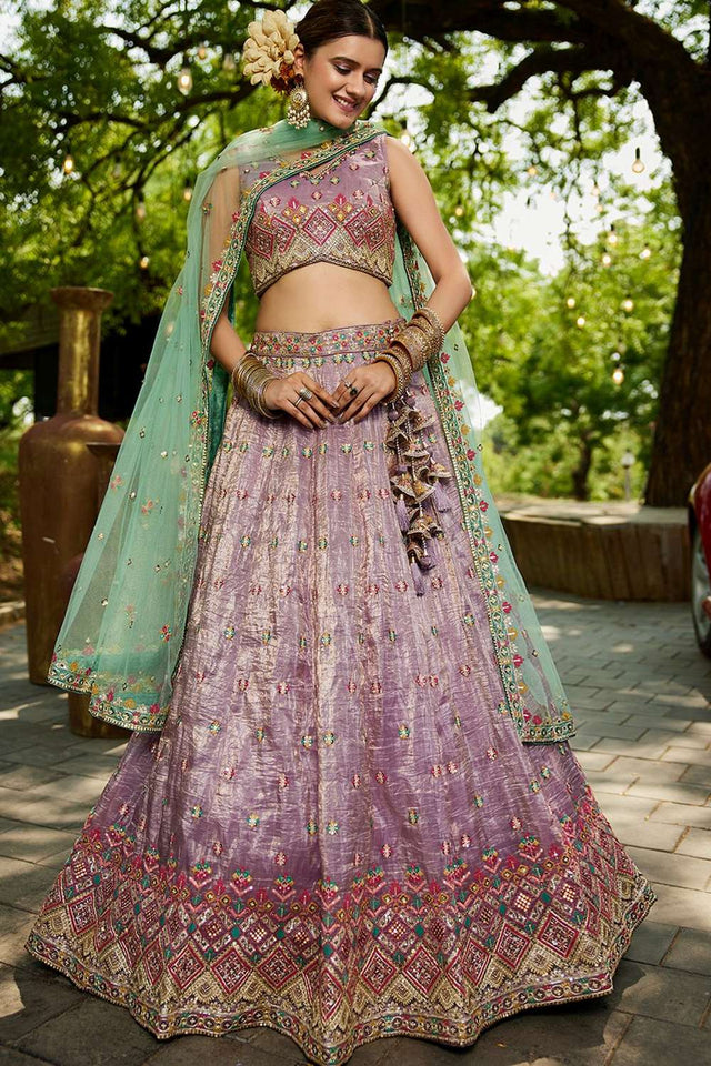 Lavender Heavy Embroidered Tissue Lehenga