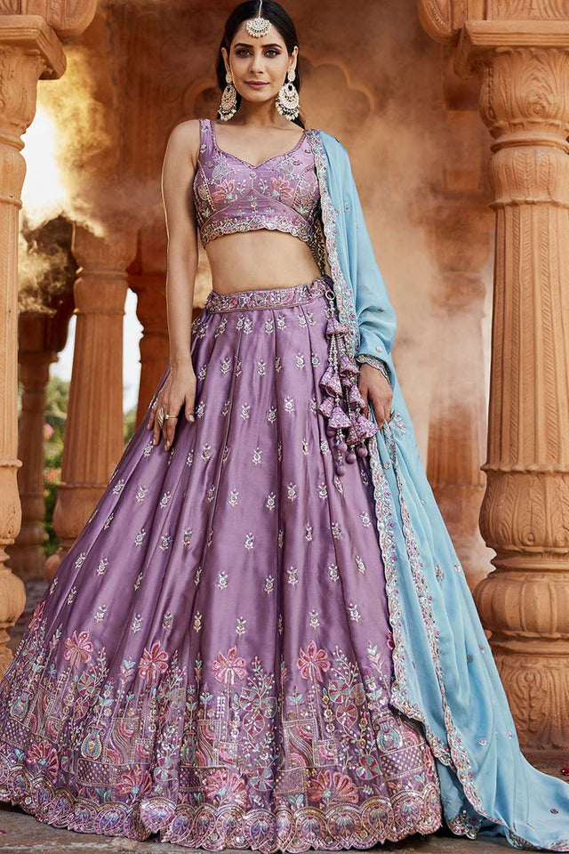 Lavender Heavy Embroidered Georgette Lehenga (ACZ8937)