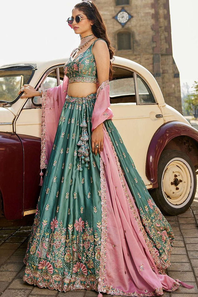 Green Heavy Embroidered Georgette Lehenga (ACZ8938)