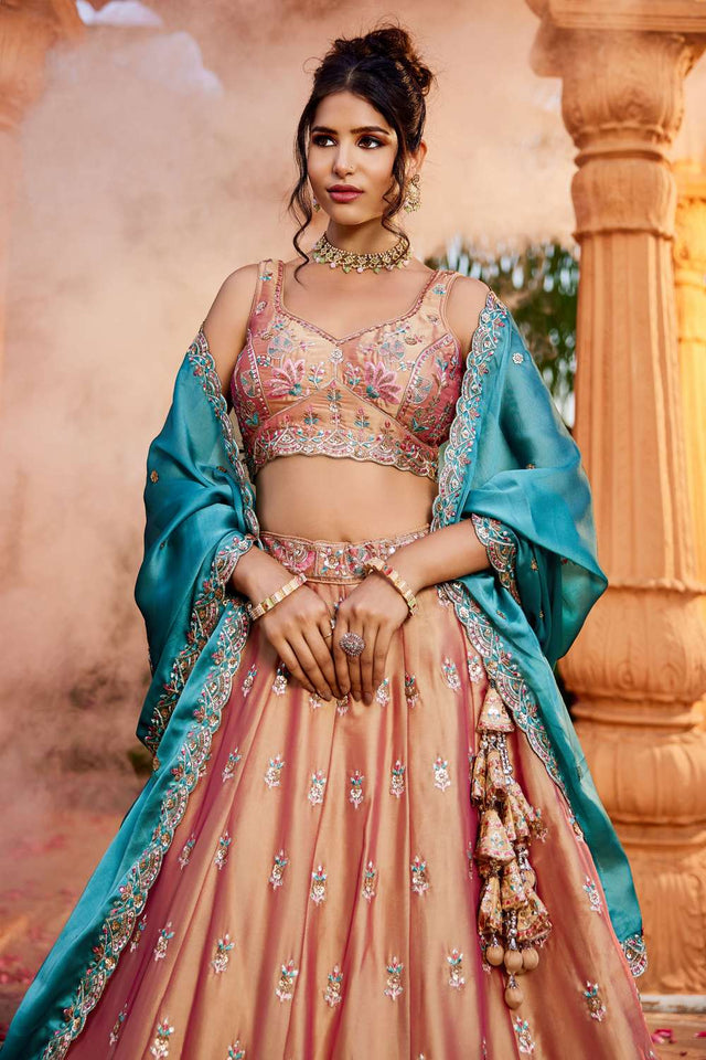 Beige Heavy Embroidered Georgette Lehenga (ACZ8939)