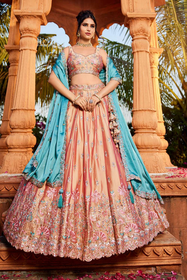 Beige Heavy Embroidered Georgette Lehenga (ACZ8939)