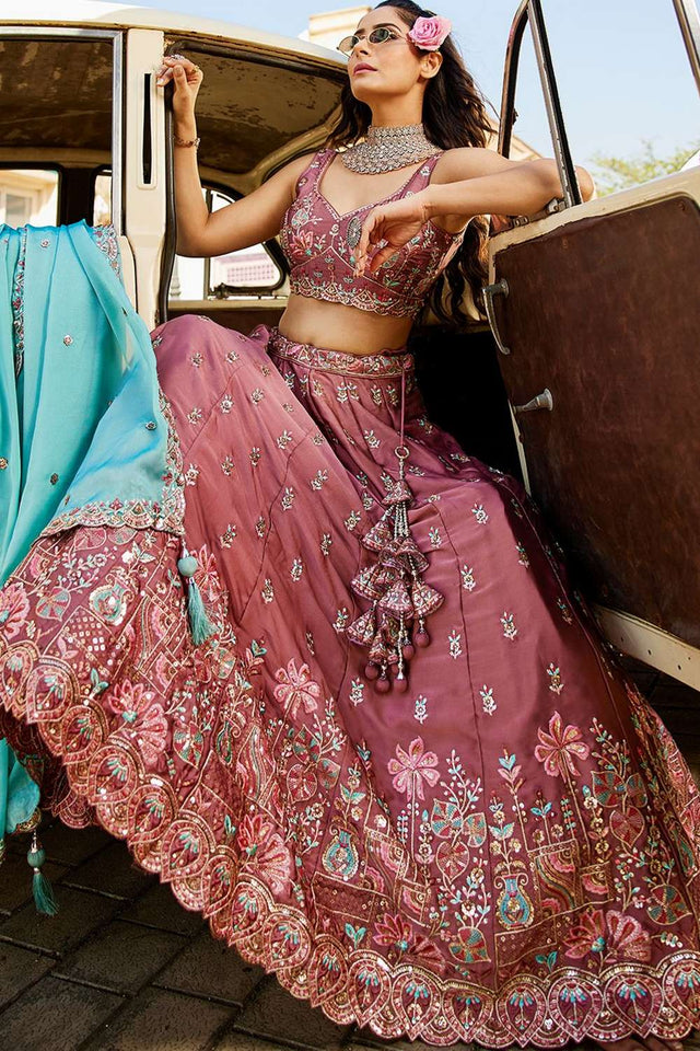 Pink Heavy Embroidered Georgette Lehenga (ACZ8940)