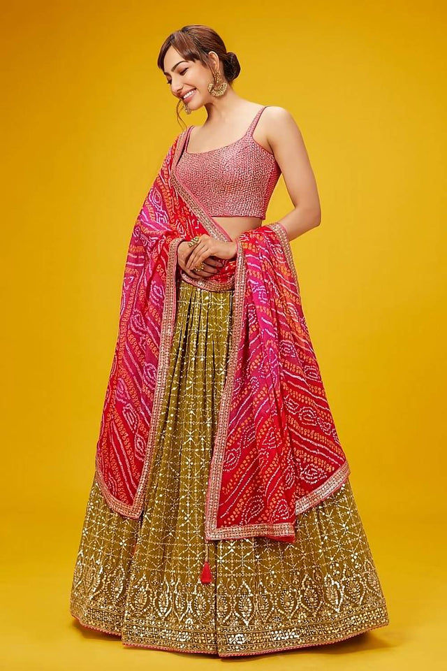 Yellow Sequin Georgette Lehenga