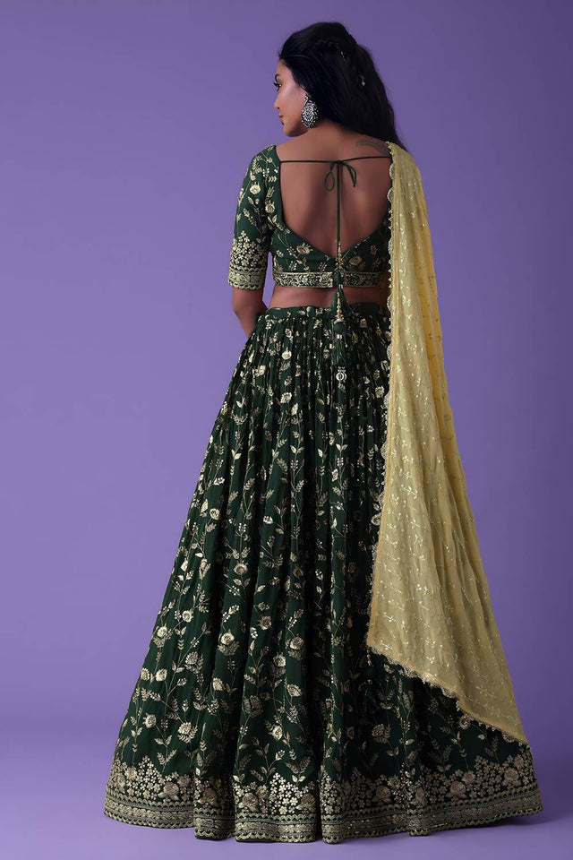 Green Embroidered Georgette Lehenga