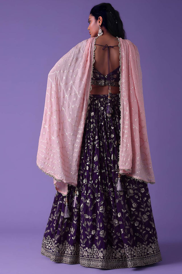 Violet Embroidered Georgette Lehenga