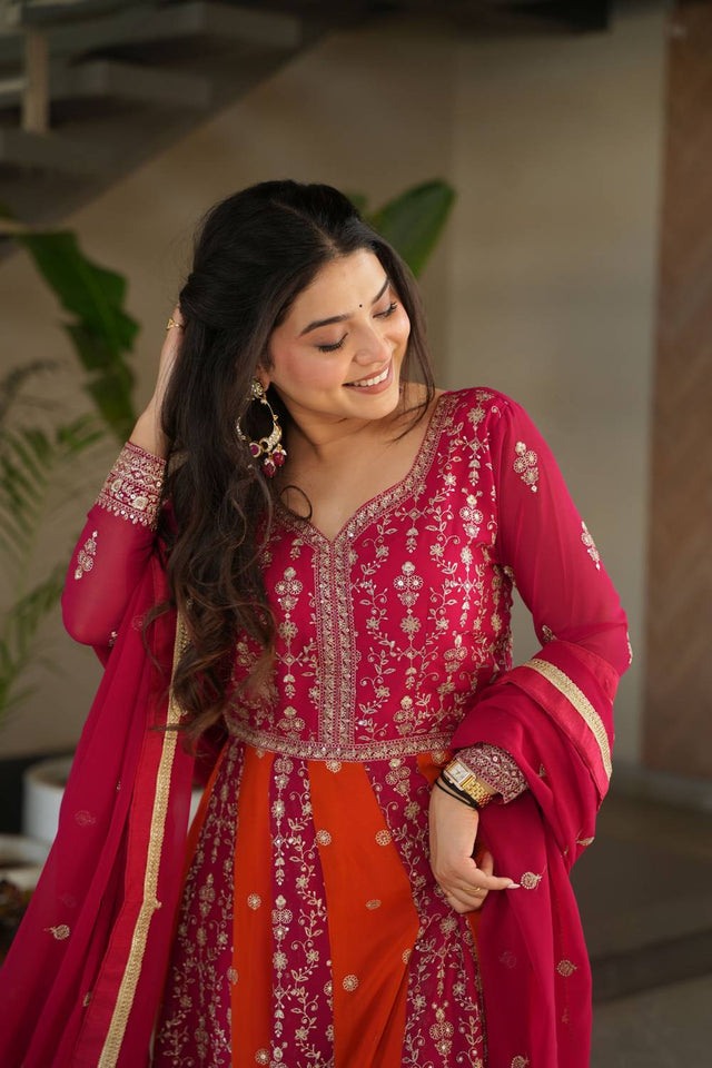 Pink Embroidered Georgette Gown