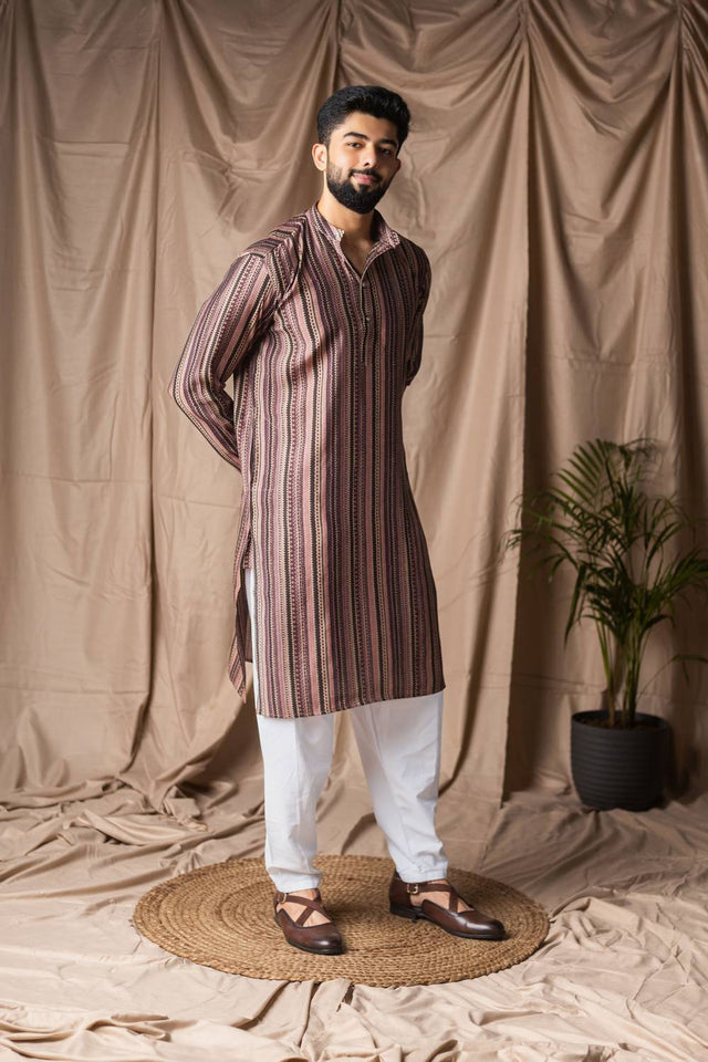 Multi Color Printed Modal Silk Men's Kurta Sets