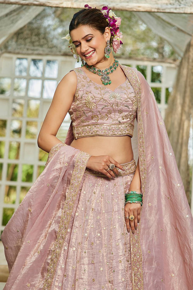 Mauve Sequin with Embroidered Tissue Lehenga (ACZ9914)