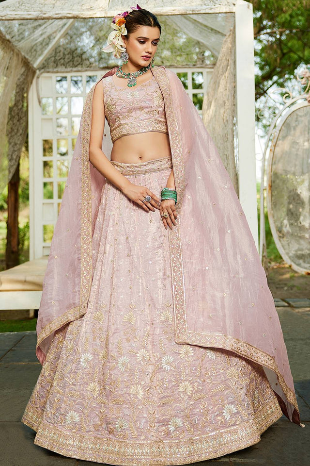 Mauve Sequin with Embroidered Tissue Lehenga (ACZ9914)