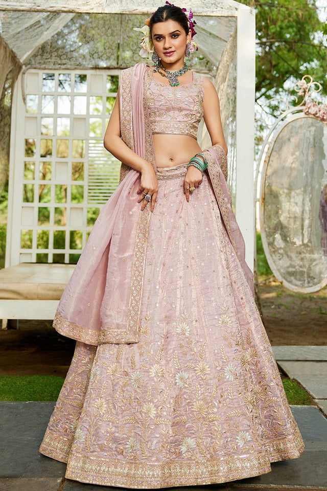 Mauve Sequin with Embroidered Tissue Lehenga (ACZ9914)