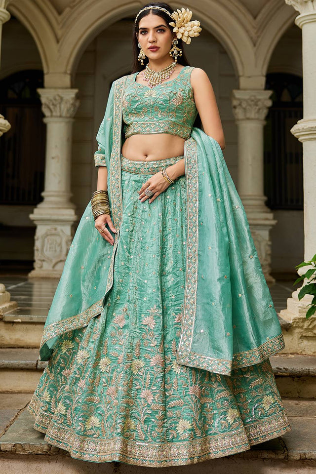 Sea Green Sequin with Embroidered Tissue Lehenga