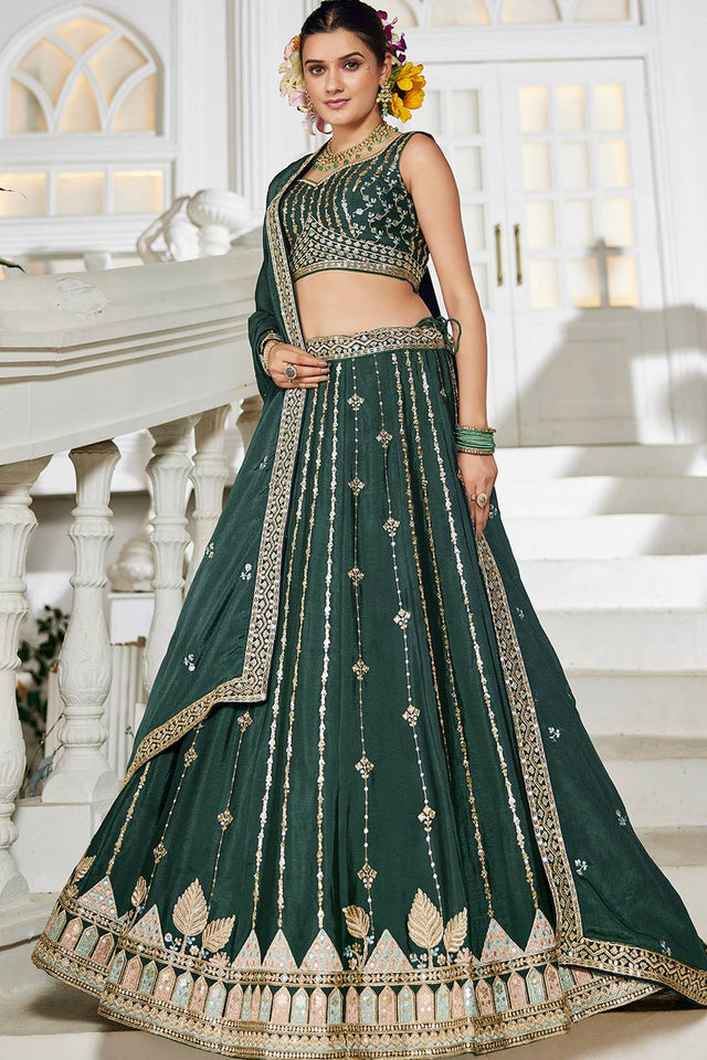 Green Sequin with Embroidered Georgette Lehenga (ACZ9917)