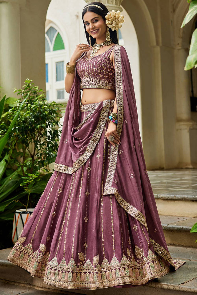 Multi Color Sequin with Embroidered Georgette Lehenga (ACZ9918)