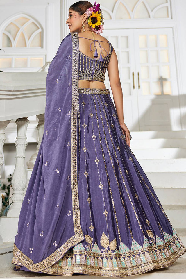 Violet Sequin with Embroidered Georgette Lehenga (ACZ9920)