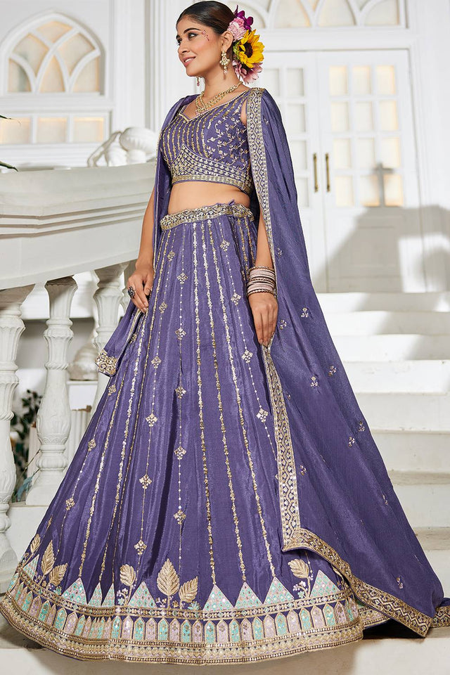Violet Sequin with Embroidered Georgette Lehenga (ACZ9920)