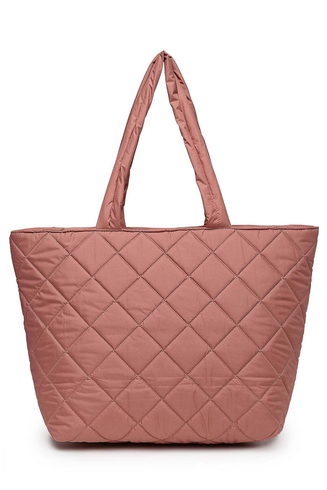 Coral Polyester Diamond Quilted Hand Bag