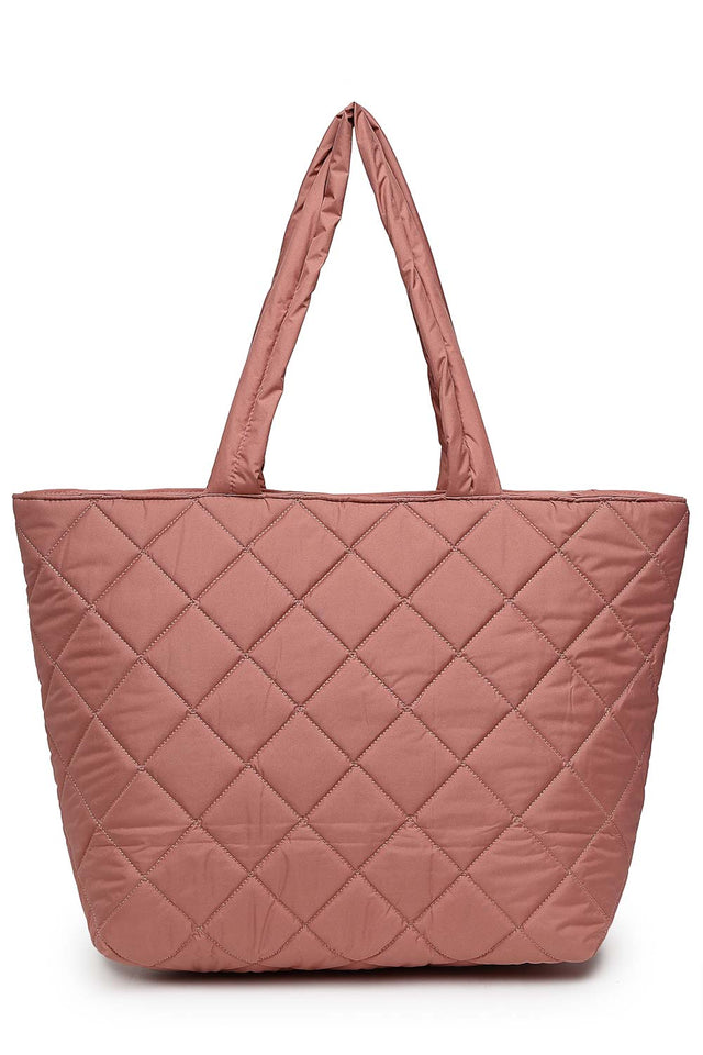 Coral Polyester Diamond Quilted Hand Bag