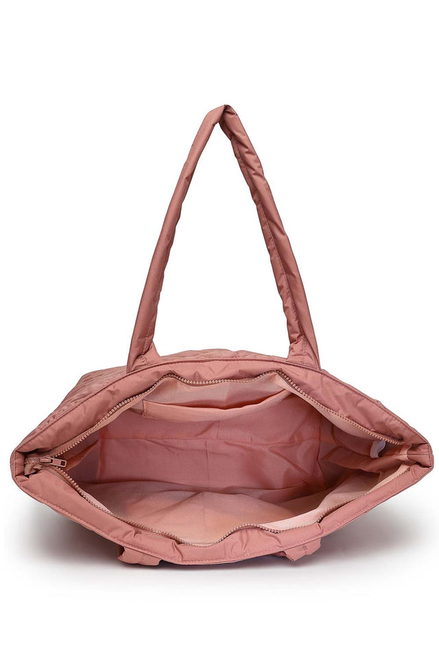 Coral Polyester Diamond Quilted Hand Bag