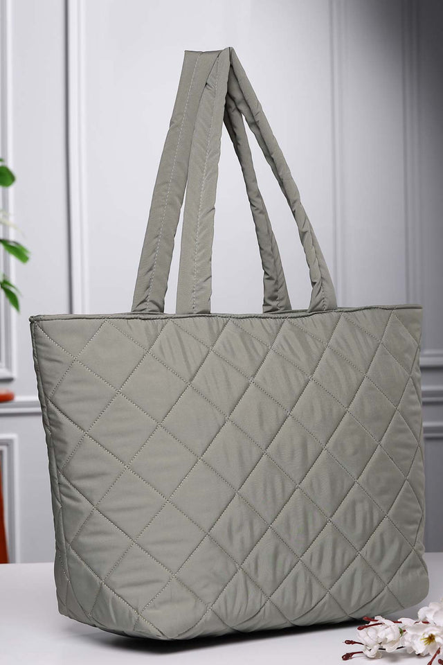 Sage Green Polyester Diamond Quilted Hand Bag
