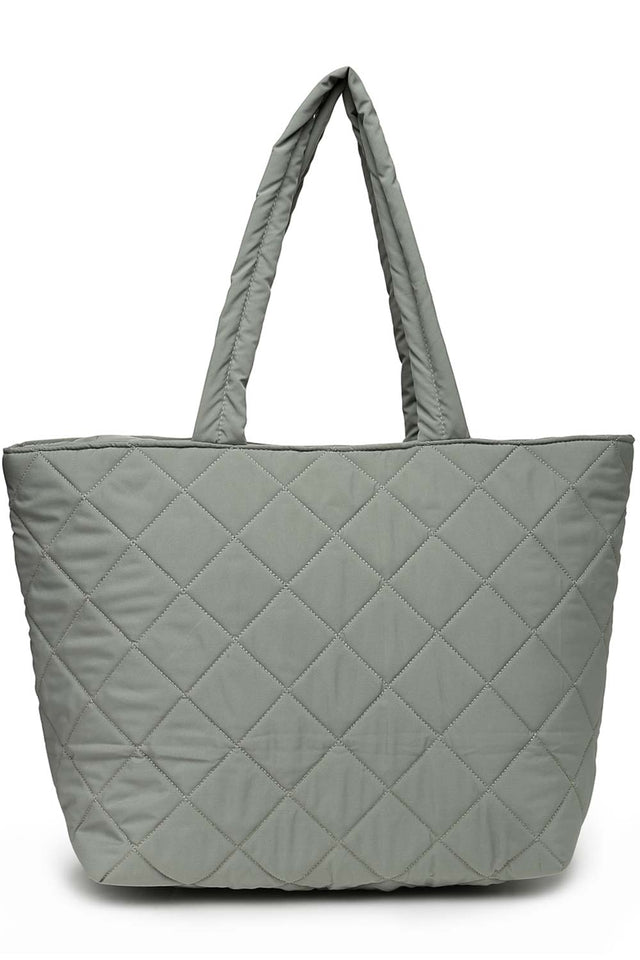 Sage Green Polyester Diamond Quilted Hand Bag