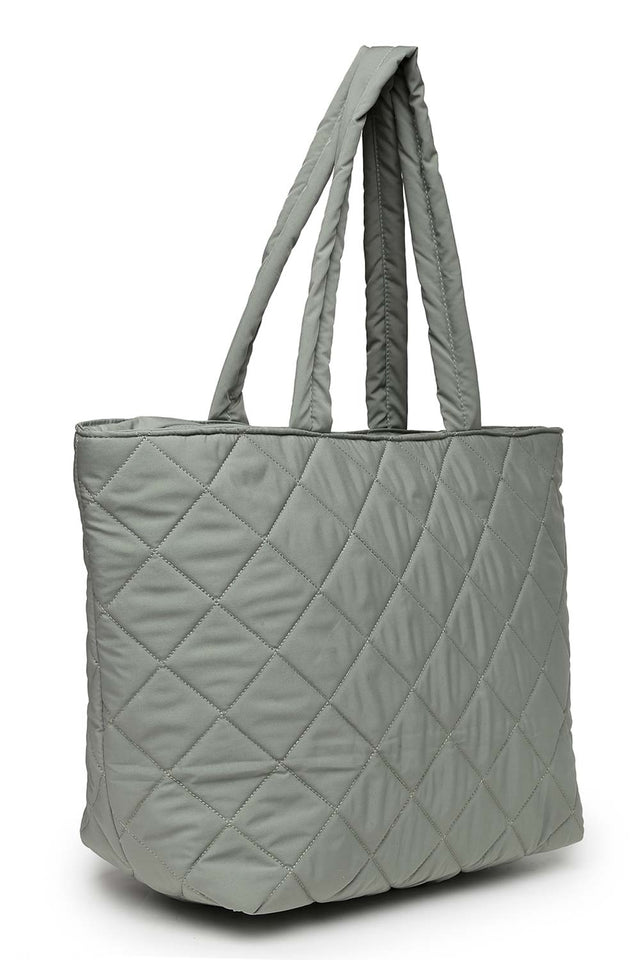 Sage Green Polyester Diamond Quilted Hand Bag