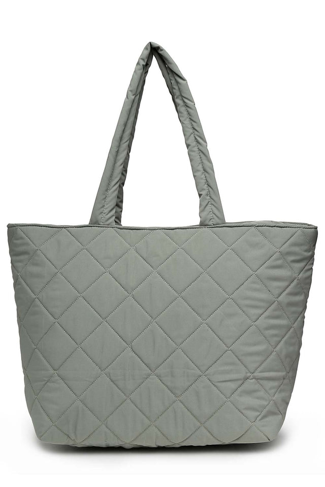 Sage Green Polyester Diamond Quilted Hand Bag