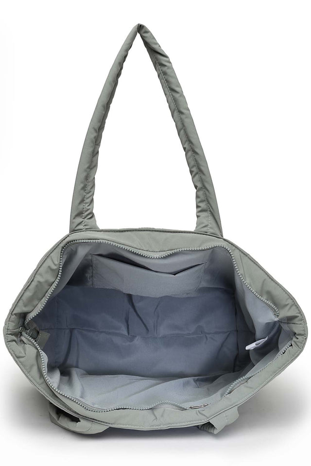 Sage Green Polyester Diamond Quilted Hand Bag