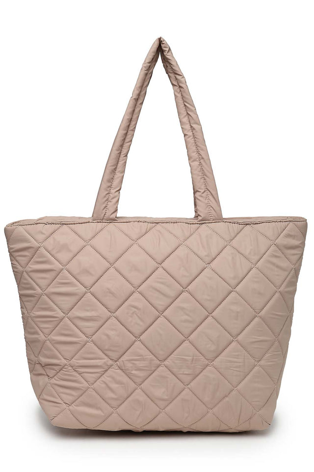 Tan Polyester Diamond Quilted Hand Bag