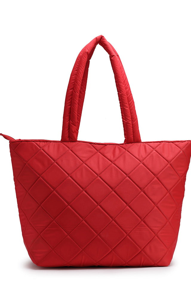 Red Diamond Quilted Polyester Hand Bag