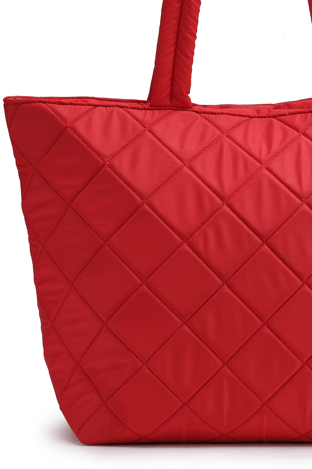 Red Diamond Quilted Polyester Hand Bag