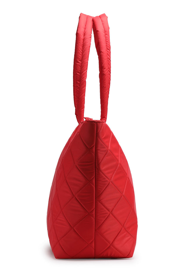 Red Diamond Quilted Polyester Hand Bag