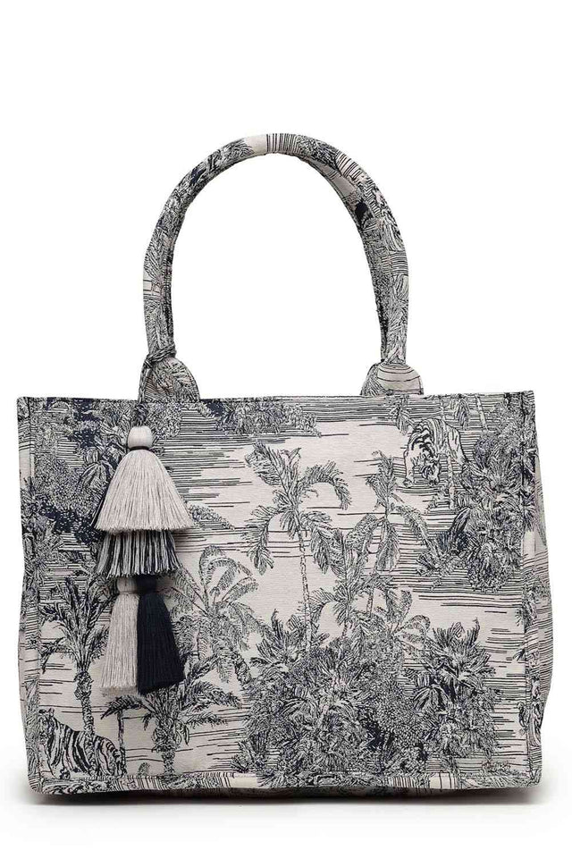 Beige Jacquard Cotton Hand Bag