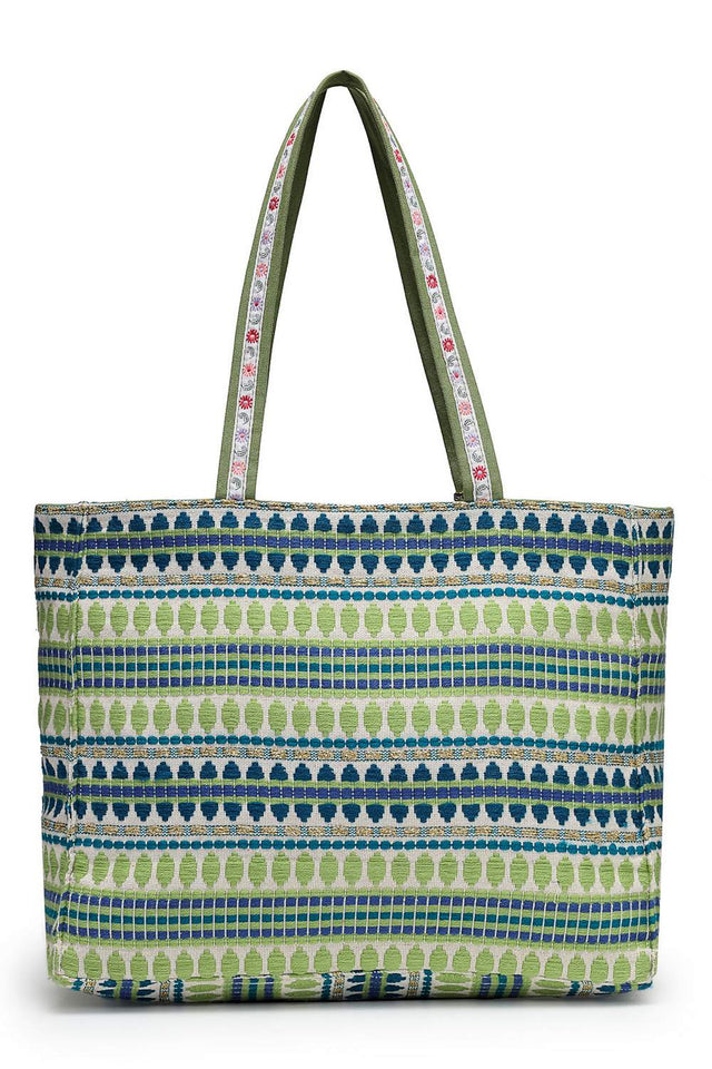 Off White Floral Embroidered Cotton Tote Bag