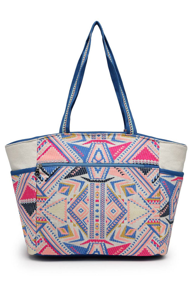 Multi Color Embellished Cotton Tote Bag (ADB5132B)