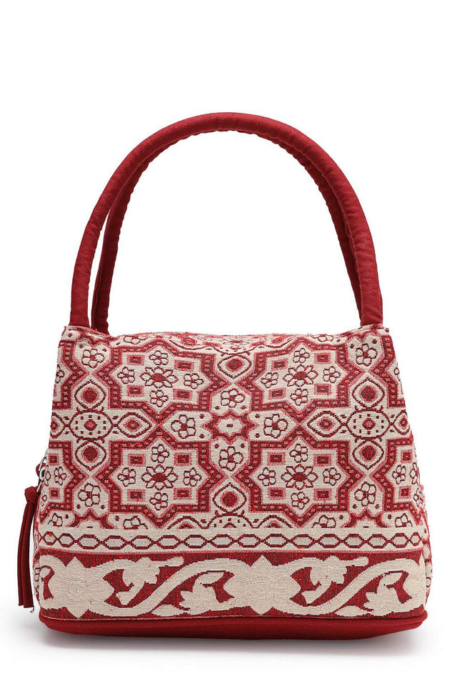 Maroon Jacquard Cotton Hand Bag