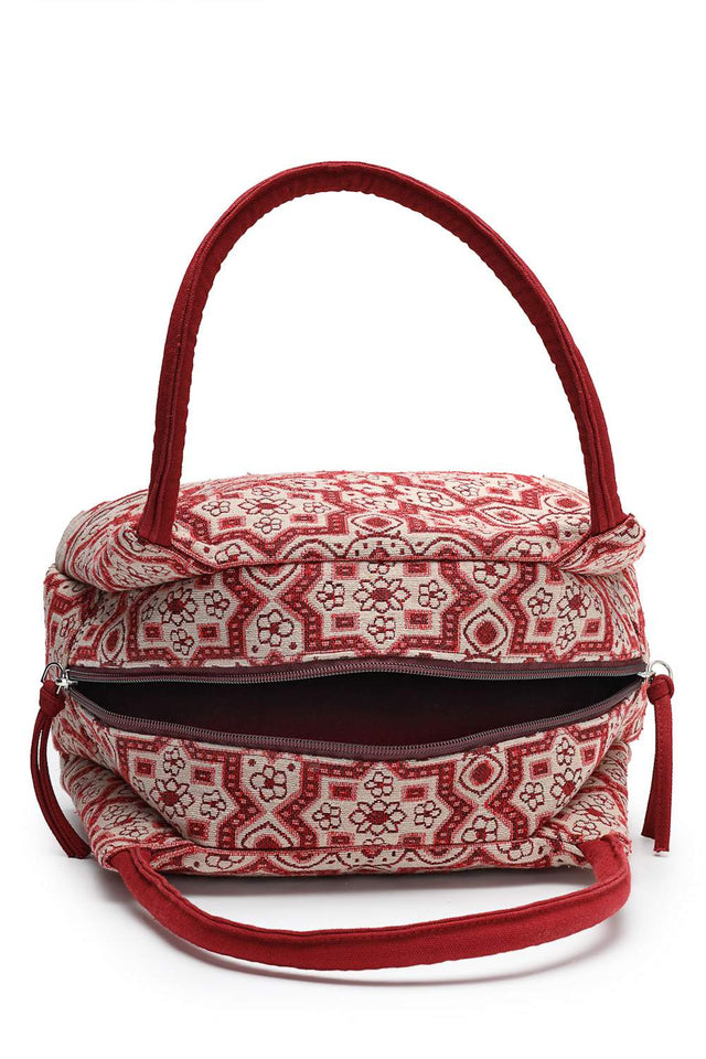 Maroon Jacquard Cotton Hand Bag