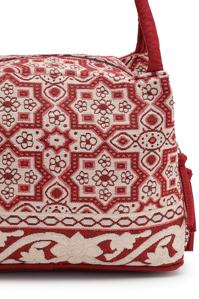 Maroon Jacquard Cotton Hand Bag
