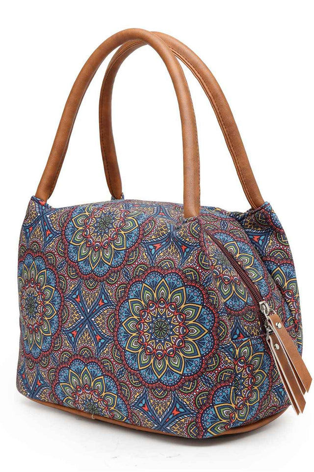 Tribal Multi And Tan Mandala Cotton Jacquard Hand Bag