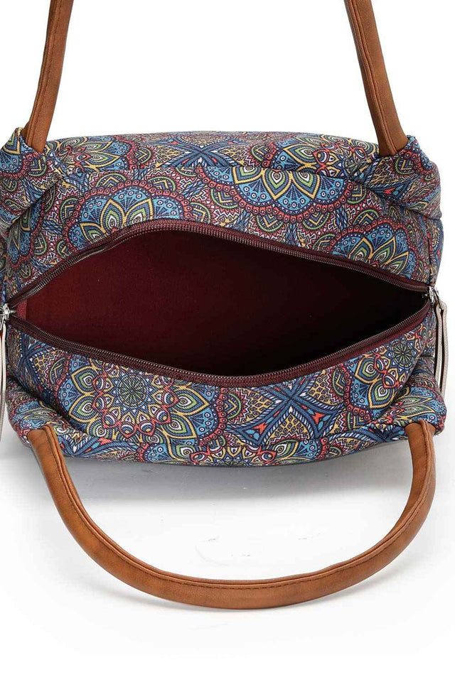 Tribal Multi And Tan Mandala Cotton Jacquard Hand Bag