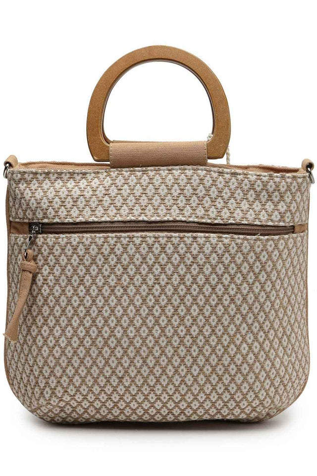 Kooky Camel Brown And Multi Floral Embroidered Cotton Jacquard Hand Bag